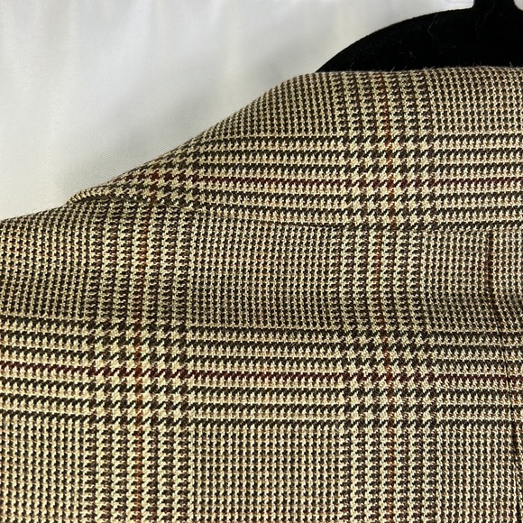 Jos A. Bank Wool Silk Blend Tan Brown Houndstooth Plaid Sports Coat Blazer 48R - Picture 11 of 15
